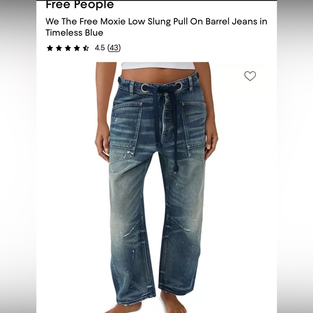 Free People Timeless Blue Relaxed Low-Slung Pull-On Jeans